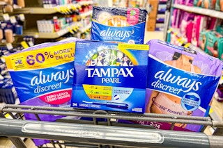 shopping cart with always and tampax feminine care products