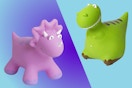 2 different Bounce Buddies: Triceratops & T-Rex