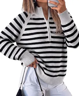 Women's Half Zip Striped Pullover