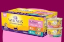 Wellness Pate Kitten Food on a pink background.