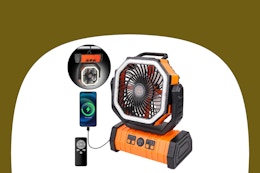 Rechargeable Battery-Powered Fan With LED Light, $23.25 on Amazon card image