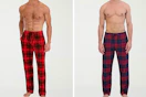two model with plaid pajama pants