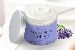 a purple jar of magnesium cream