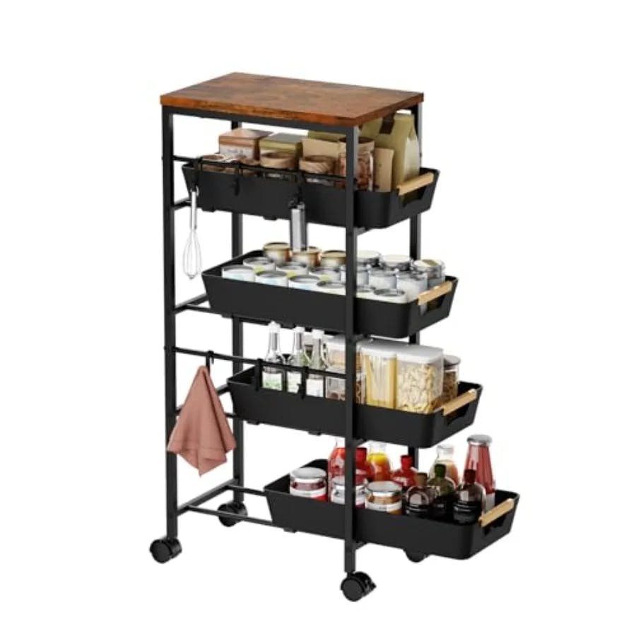 Slim Wooden Top Storage Cart