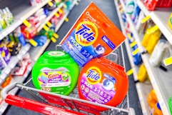 tide and gain laundry detergent in a cvs shopping cart