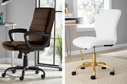 brown and white mainstays office chairs