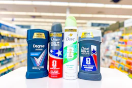 dove and degree deodorants on a store counter