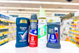dove and degree deodorants on a store counter