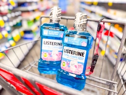 2 liseterine mouthwashes in a cart