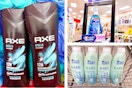 collage image of axe body wash, head & shoulders shampoo, and crest toothpaste and mouthwash