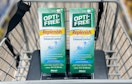 two boxes of opti-free replenish eye care drops in a cart