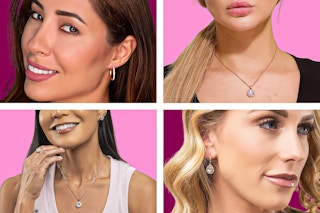 4 up close shots of jewelry pieces worn on women