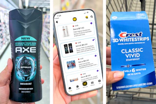 collage with axe, crest, and a smartphone displaying kcl 1-clip coupons