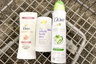 3 dove deodorants in a cart