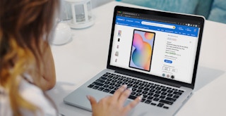 Someone looking at a Samsung tablet on Walmart's website