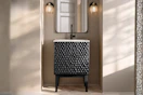 Lifestyle image of a black Bosse bathroom vanity in home setting