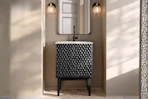 Lifestyle image of a black Bosse bathroom vanity in home setting