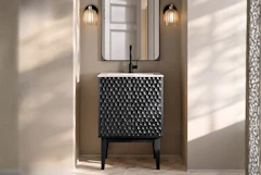 Lifestyle image of a black Bosse bathroom vanity in home setting
