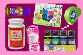 mod podge, adhesive spray and tie dye kits