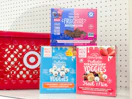3 nature's garden snacks sitting in front a target basket