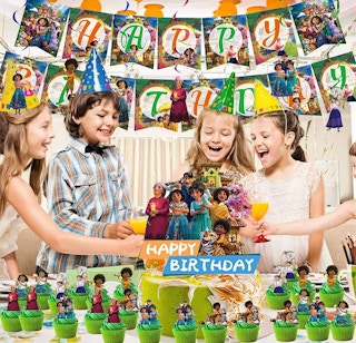 Encanto decorations at birthday party with kids