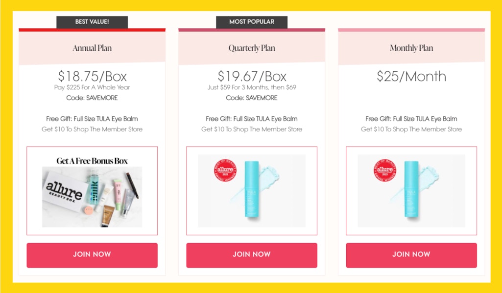 Allure Subscription options