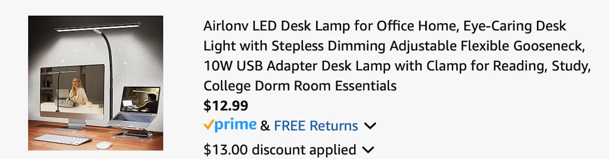 desk lamp Amazon receipt