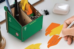 a desk dumpster for pencils and note cards