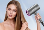 person using an ionic hair dryer