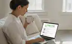 a woman taking surveys on her laptop