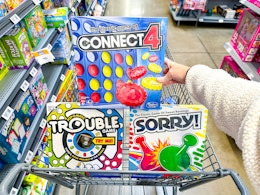 Connect 4, Trouble & Sorry classic games in Walmart shopping cart