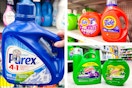 collage image of purex, tide, and gain detergent