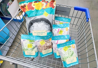 the pioneer woman ice cream mix and rock salt in walmart cart
