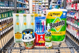 good2grow, bounty, colgate, topo chico products in a shopping cart