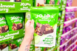 hand holding jojo's bites at costco