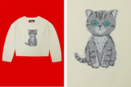 Stock images of the Weekend Academy Kids Pullover Sweater with cat graphic print