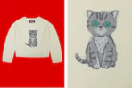Stock images of the Weekend Academy Kids Pullover Sweater with cat graphic print