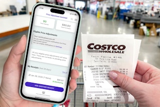 someone looking at the costco companion app and a costco receipt