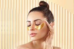 Woman wearing under-eye patches.