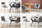 4 lifestyle images of gray-toned Project62 Dining Chair Sets in home settings