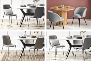 4 lifestyle images of gray-toned Project62 Dining Chair Sets in home settings