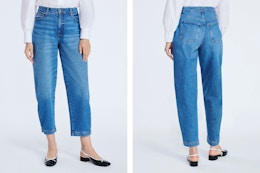 front and back view of the Free Assembly women's barrel jeans