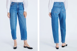 front and back view of the Free Assembly women's barrel jeans