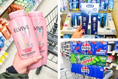 collage image of l'oreal shampoo, oral-b electric toothbrush, and pepsi 12-packs