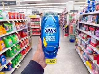 hand holding dawn dish soap in walgreens