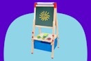 MFXLGO 3-in-1 Adjustable Kids Art Easel on a blue background