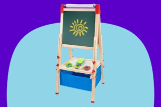 MFXLGO 3-in-1 Adjustable Kids Art Easel on a blue background