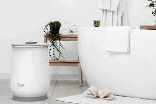 a towel warmer in a bathroom