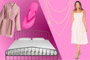 Robe, Crocs sandal, king bed, initial necklace & women's dress 