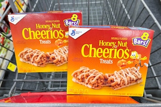 2 general mills cheerios treat bars in a shopping cart